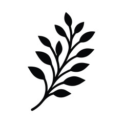 Elegant Black Leafy Branch Silhouette Isolated on White Background for Botanical Designs and Creative Projects Graphic Resource