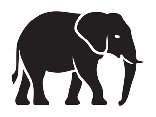 Elephant Silhouette Side Profile with Curved Trunk and Tusks