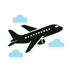 Airplane Icon Flying Through Clouds Representing Travel Transportation and Air Transportation Vector Illustration Design for Website and Marketing