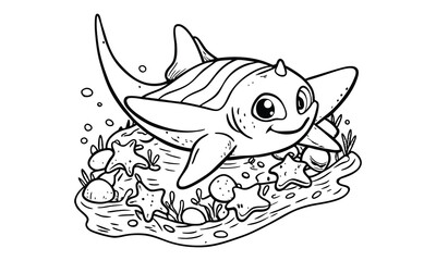 Obraz premium Manta Ray t shirt design silhouette and vector line art, Intricate Line Drawing, High-Quality Illustration for Mindful Coloring, Stress Relief, and Art Therapy Activities