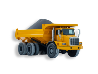 A yellow colour dump truck isolated on white background 