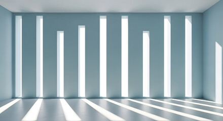 Obraz premium Minimalist Modern Room with Vertical Light Windows and Geometric Shadows – Abstract Interior Design