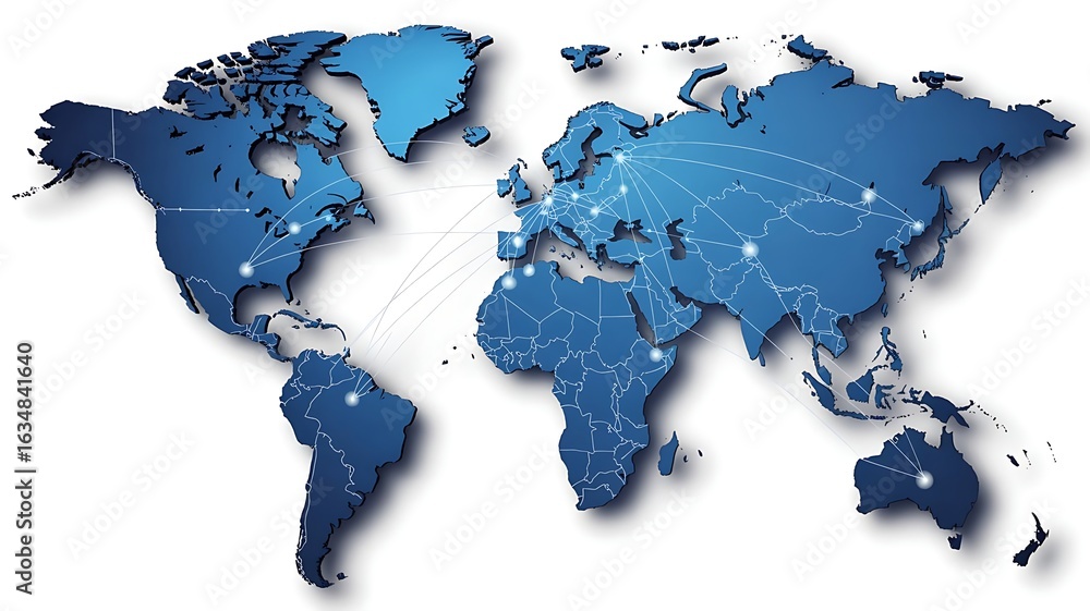 Poster digital-world-map-with-glowing-blue-network-connections-light-gradient-background