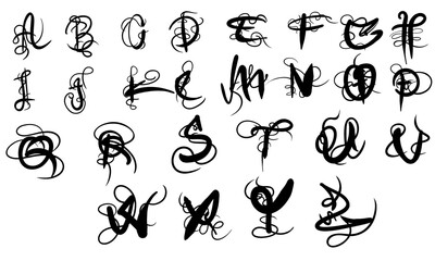 Swirly and Ornate Alphabet Vector, Elegant Calligraphy Lettering Set, Hand-Drawn Flourish Font, Decorative Initial Letter Pack