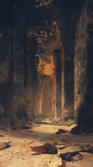 Crumbling Stone Doorway with Hieroglyphs