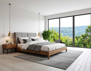 Serene Modern Bedroom with Stunning Mountain View