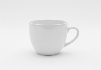 Fototapeta premium Classic white ceramic coffee cup on a white background, minimalist studio shot