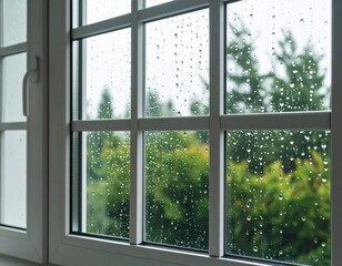 Rainy Day View Through Window Pane