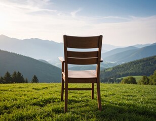 Serene Mountain View from a Wooden Chair
