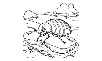 Fototapeta premium Beetle t shirt design silhouette and vector line art, High-Quality Illustration for Mindful Art Therapy, Great for Relaxation, Stress Relief, and Adult Coloring Sessions
