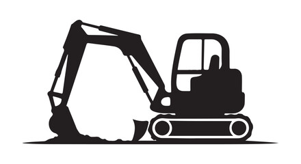 Excavator Silhouette with Bucket and Tracks