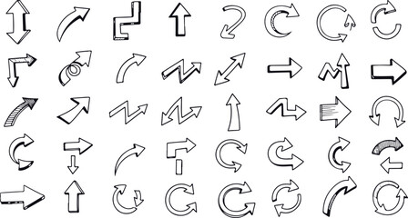 Collection of hand drawn arrow icons in various styles