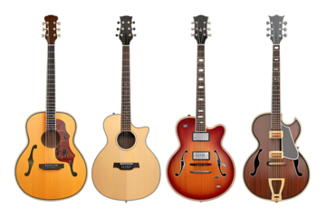 Four Guitars: Acoustic, 12-String Acoustic, Electric Archtop, and Hollow-Body Electric