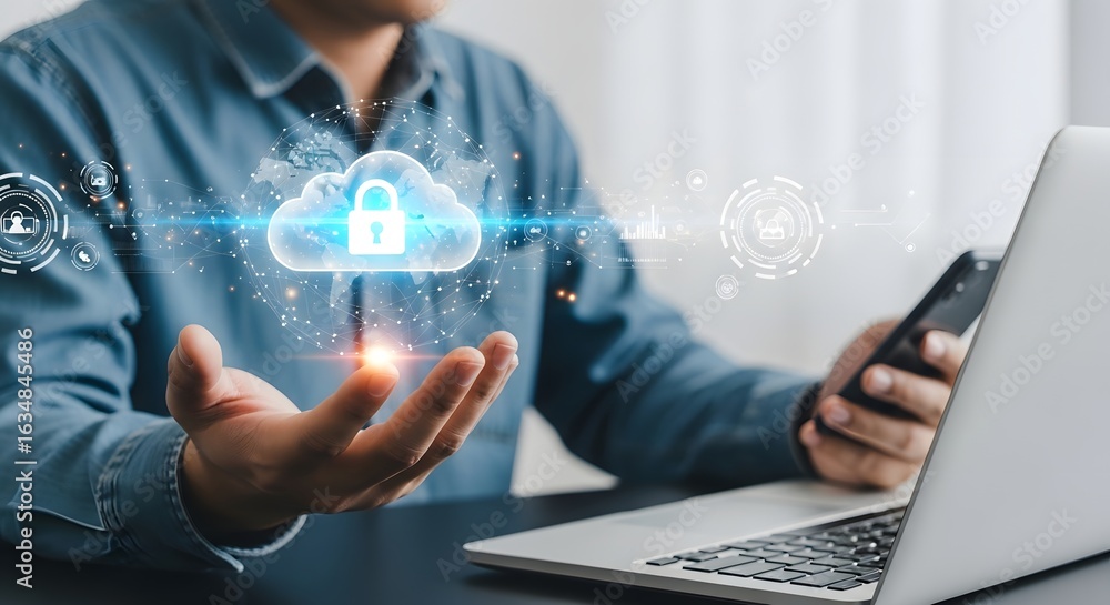 Poster cloud computing security services for business data protection and cybersecurity solutions