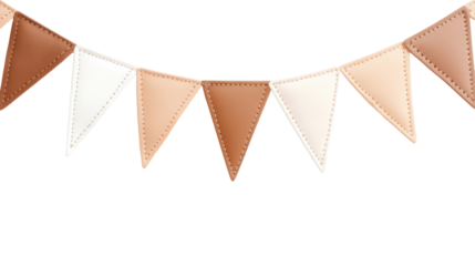 A festive garland of triangle flags in neutral colors, perfect for any celebration.