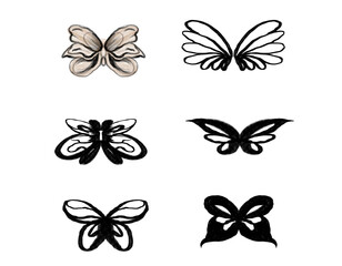 Hand-Drawn Butterfly Wings Collection, Stylized Butterfly Vector Set, Abstract Moth Wing Illustrations, Black and White Insect Art Pack