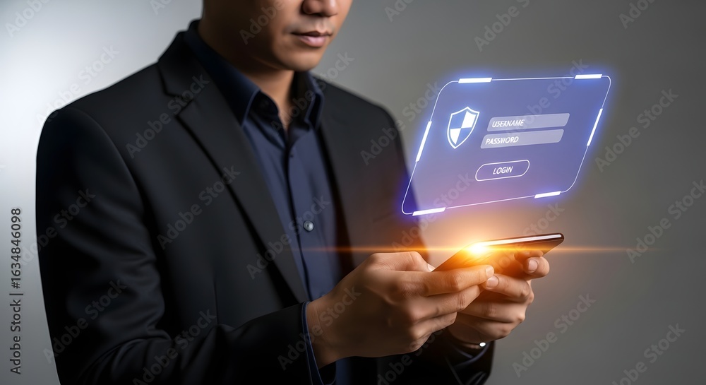 Poster cybersecurity authentication login on smartphone for secure access and data protection