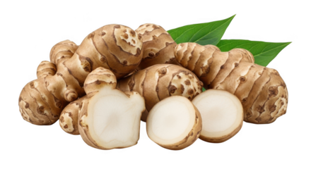 Jerusalem artichokes or sunchokes isolated on transparent background