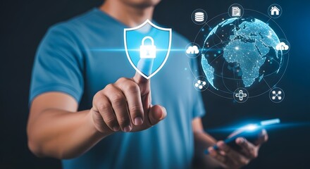 Cyber security concept of protecting digital data and information privacy with lock shield