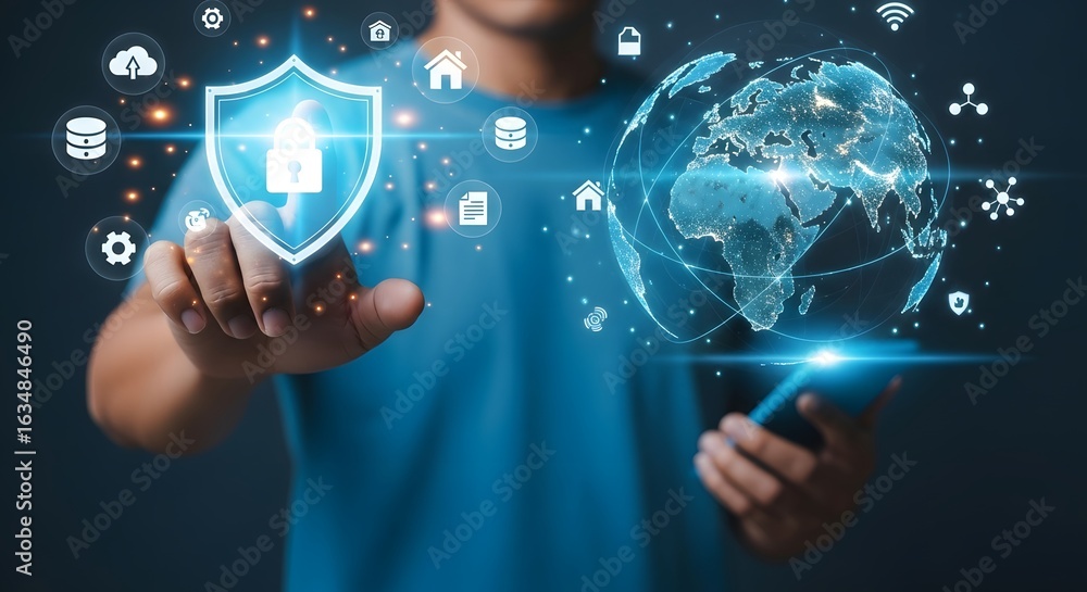 Poster data privacy and protection concept for cybersecurity technology and global network security