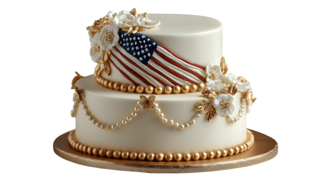Elegant cake decorated with an american flag isolated on transparent background - Powered by Adobe