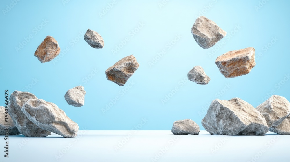 Poster floating rocks abstract mineral element background