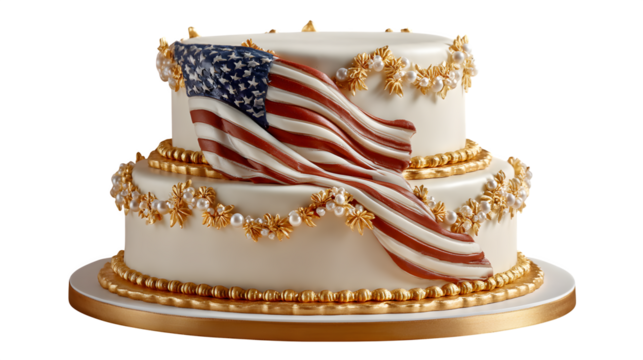 Elegant cake decorated with an american flag isolated on transparent background