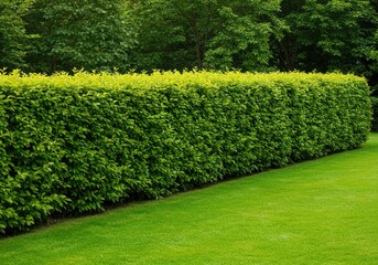 Perfectly manicured green hedge bordering a vibrant lawn