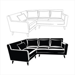 Modern Sectional Sofa Line and Silhouette Illustration