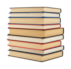 Stack of hardcover books with colored spines. Cut out PNG