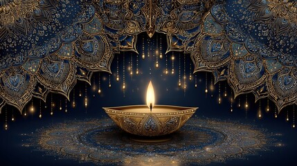 Happy Diwali festival of lights with decorative Diya lamp