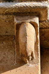 Romanesque corbel with animal head in El Salvador Church Pozancos Palencia
