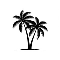 Fototapeta premium Two black silhouette palm trees isolated on white background