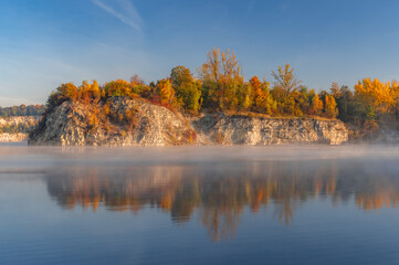 Zakrzowek lake and park in the autumn, former limestone quarry in Krakow, Poland