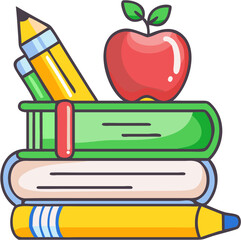 Back to School Cartoon Illustration with Books, Apple and Stationery