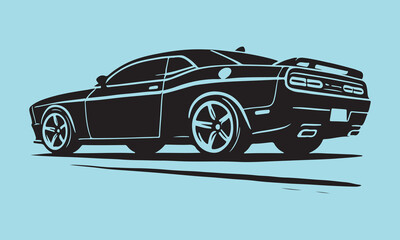 Muscle Car Rear Side View Silhouette with Spoiler and Large Wheels