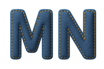 Textured Denim Letters M and N with Contrasting Yellow Stitching for Graphic Design and Branding Projects