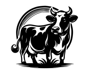 Monochrome Majesty Striking Dairy Cow Portrait a Bovine Beauty Grazing Peacefully Black and White Simplicity in Artistic Expression