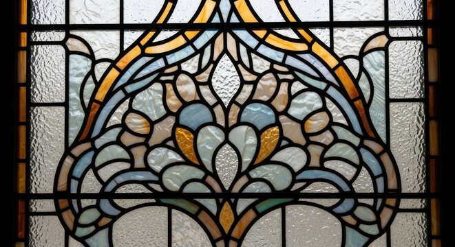 Intricate Stained Glass Window Panel with Floral Motifs - Powered by Adobe