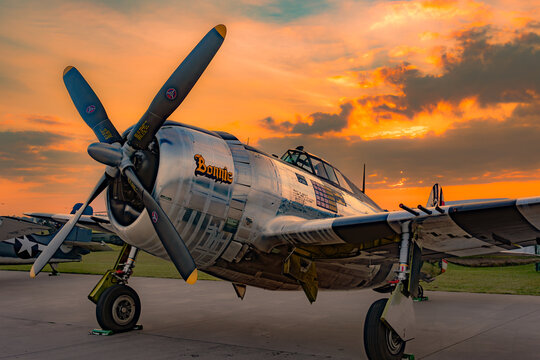 P-47 Thunderbolt &ldquo;Bonnie&rdquo; on Ramp at Sunrise with Polished Fuselage