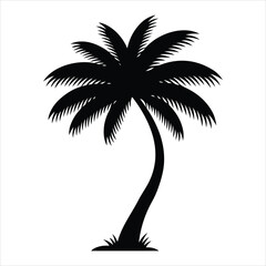 Vector illustration of tropical palm tree silhouettes on a summer beach with a sun and sea background