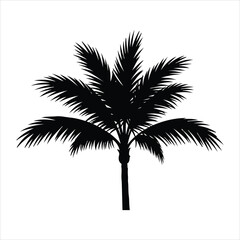 Vector silhouette of palm trees on a tropical beach at sunset, an illustration of nature and summer