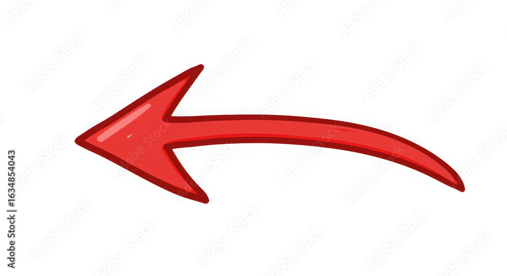 Poster curved red arrow pointing left isolated on a transparent background image