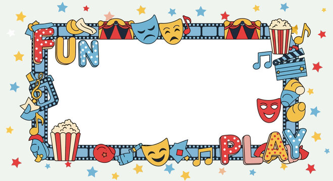 Colorful fun and play frame for children's entertainment and theatrical showtime posters banners