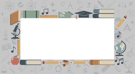 Education and Learning: A Colorful Frame with School-Related Elements and Objects