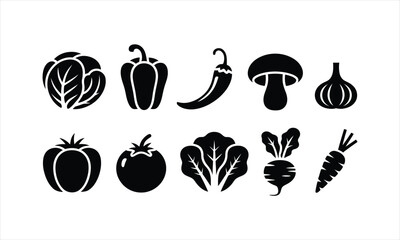 Assortment of natural food and plant elements in a stylized silhouette