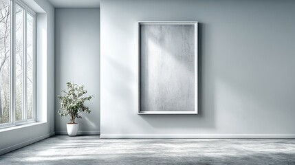 Fototapeta premium Mockup Modern Room with a Blank Concrete Frame and Potted Plant