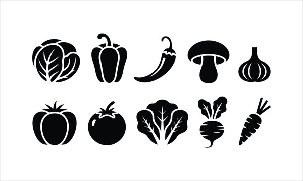 Assortment of natural food and plant elements in a stylized silhouette - Powered by Adobe