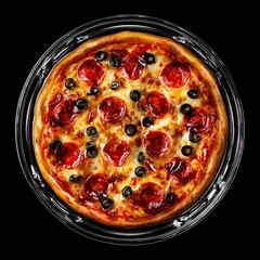 Delicious appetizing pizza with beautiful flowers. Exotic food. Image for designers, marketers and IT. Popular illustration, object. Sphere of trade, economy, sales.