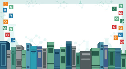 Obraz premium Science and education background with chemistry elements and books illustration